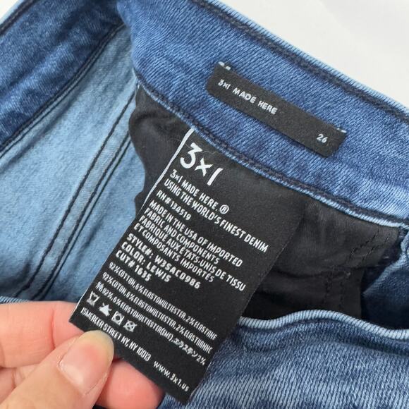 3x1‎ Jeans Womens 26 Blue Lewis Raw Hem Frayed Skinny High Rise - Picture 5 of 8